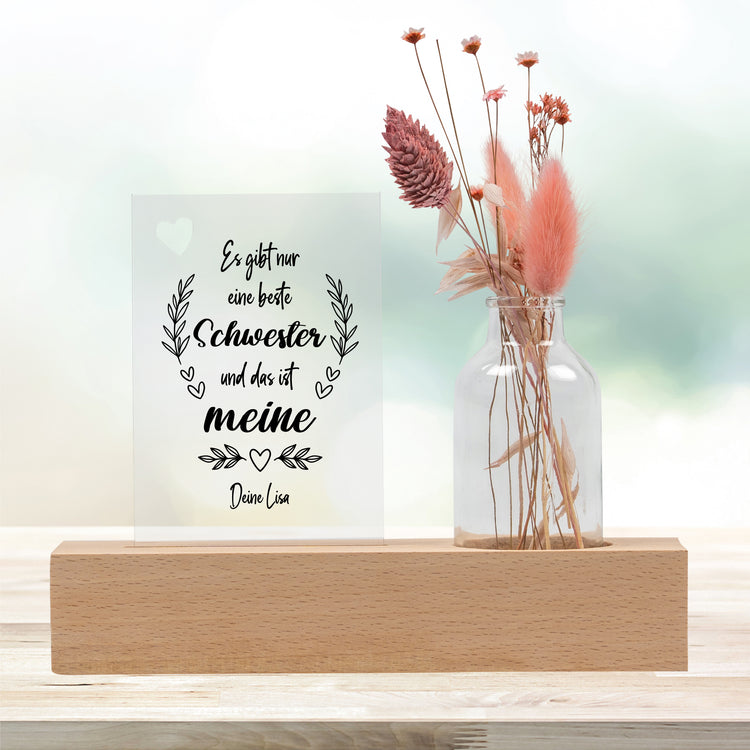 Personalisierbarer Trockenblumenständer Beste Schwester mit Vase