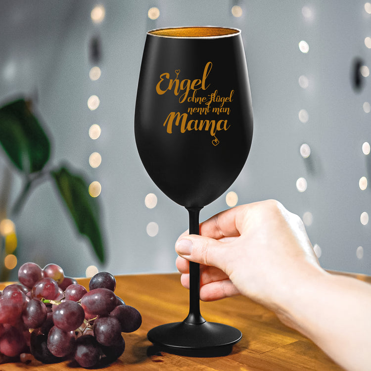 Farbiges Weinglas - Engel ohne Flügel nennt man Mama