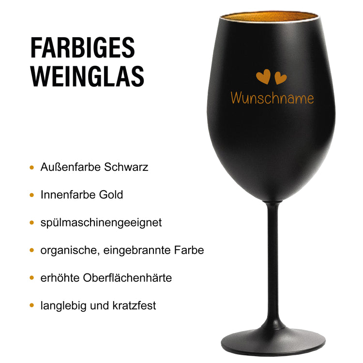 Farbiges Weinglas  - Herzen mit Wunschname