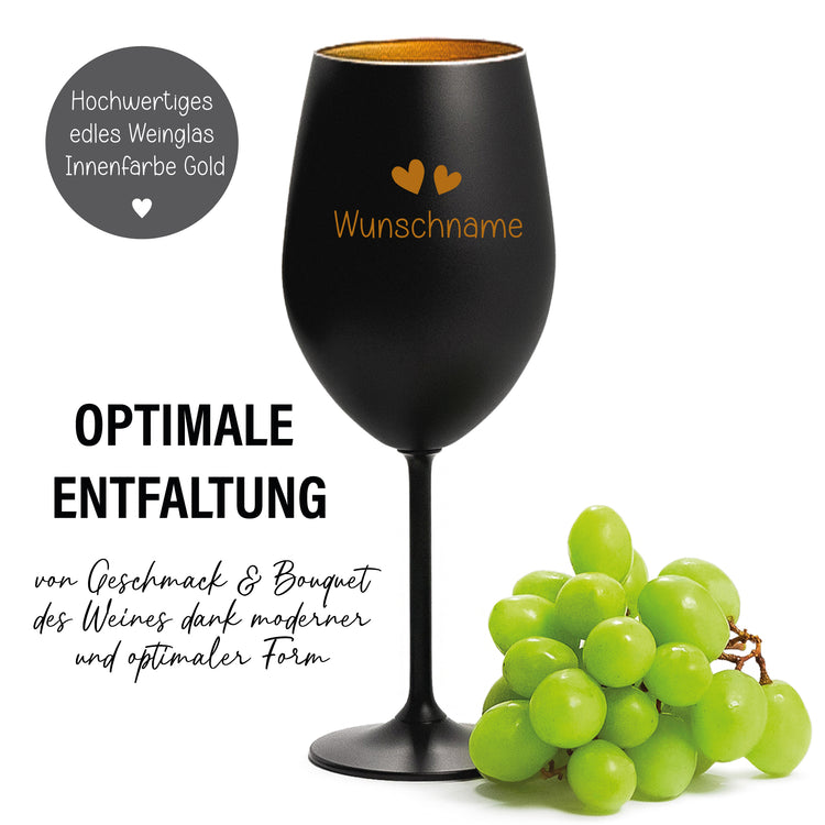 Farbiges Weinglas  - Herzen mit Wunschname