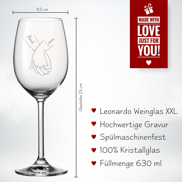 XXL Leonardo Weinglas Haltende Hände - mit Wunschnamen