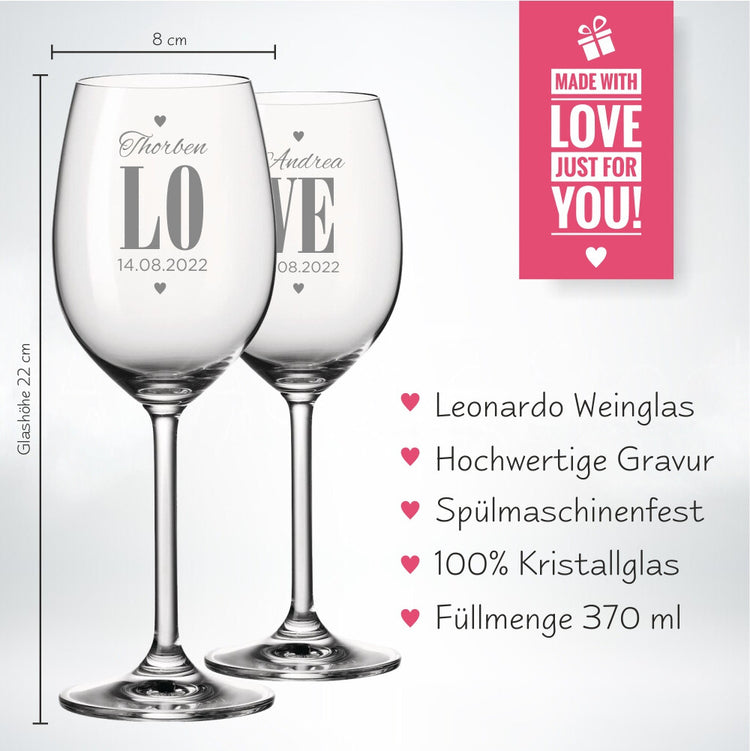 2er Set XXL Leonardo Weingläser Love - personalisiert