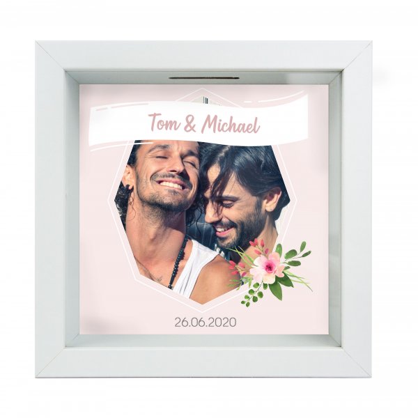 3D-Bilderrahmen-Spardose Hochzeit mit Foto