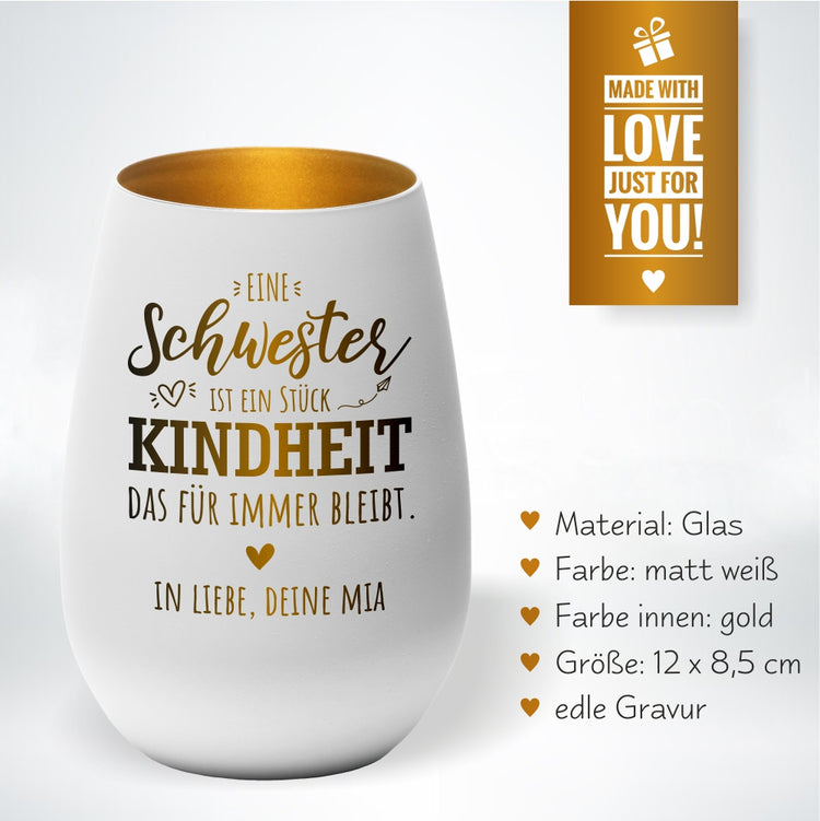 Windlicht Eine Schwester ist ein Stück Kindheit das für immer bleibt personalisiert