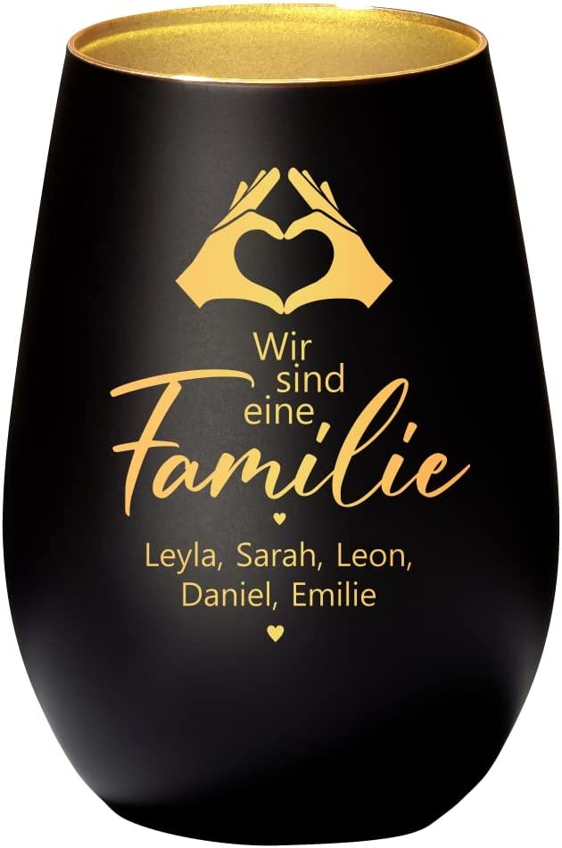 Windlicht Wir sind eine FAMILIE Motiv Hände personalisiert
