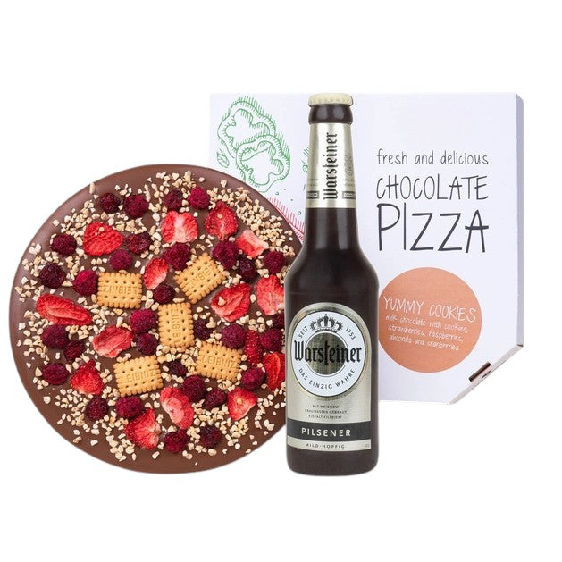 Feierabend-Set - Bierflasche und Pizza aus Schokolade
