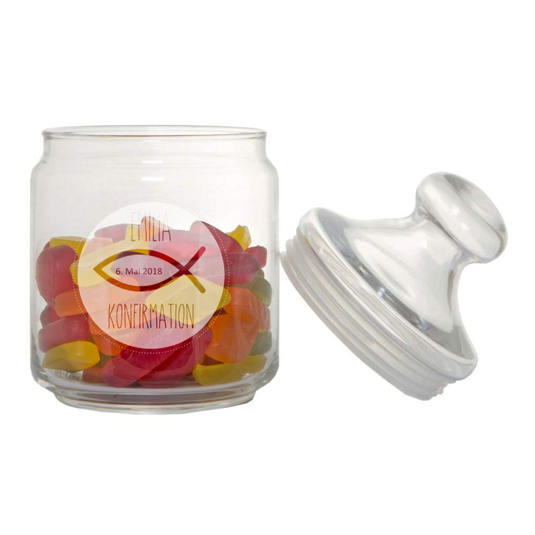 Keksglas / Bonbonglas Fisch zur Konfirmation / Kommunion / Firmung