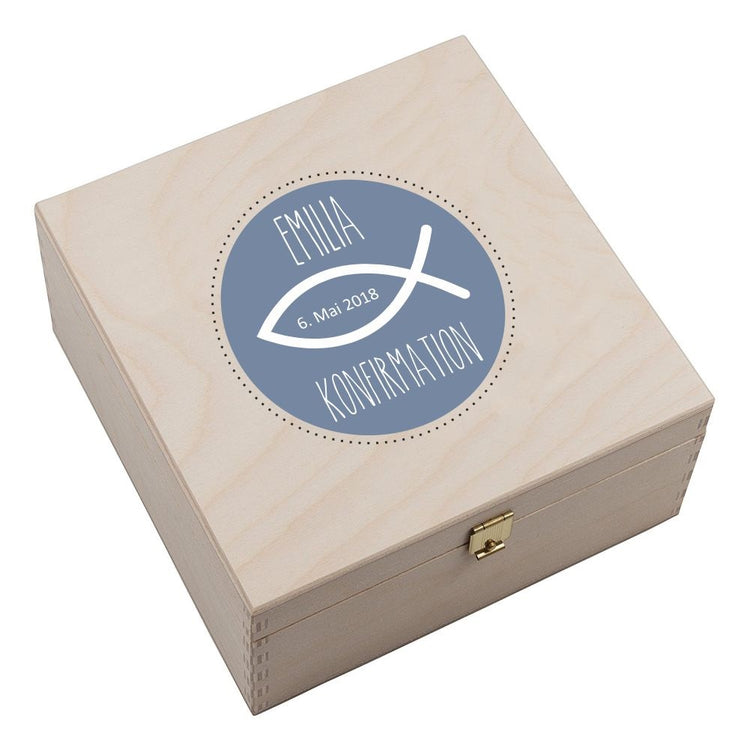 Personalisierte Hufeisen-Box Meine Konfirmation / Firmung / Kommunion (Fisch)