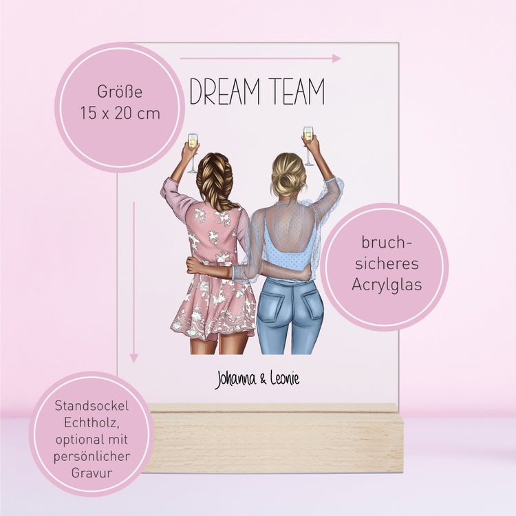 Acrylaufsteller Freundinnen Dream Team personalisiert mit Euren Namen