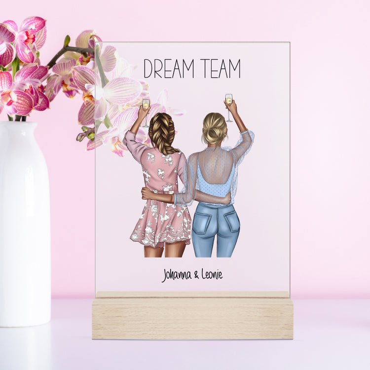 Acrylaufsteller Freundinnen Dream Team personalisiert mit Euren Namen