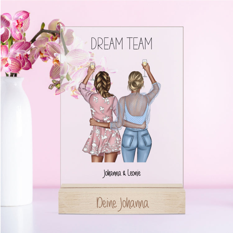 Acrylaufsteller Freundinnen Dream Team personalisiert mit Euren Namen