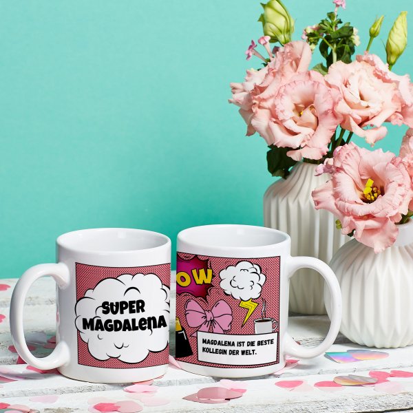 Tasse für Helden mit Wunschtext für Frauen