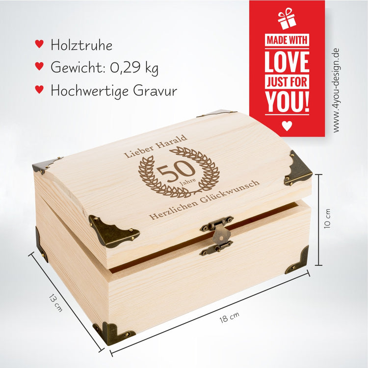 Personalisierbare Schatztruhe Glückwunsch zum 50. Geburtstag