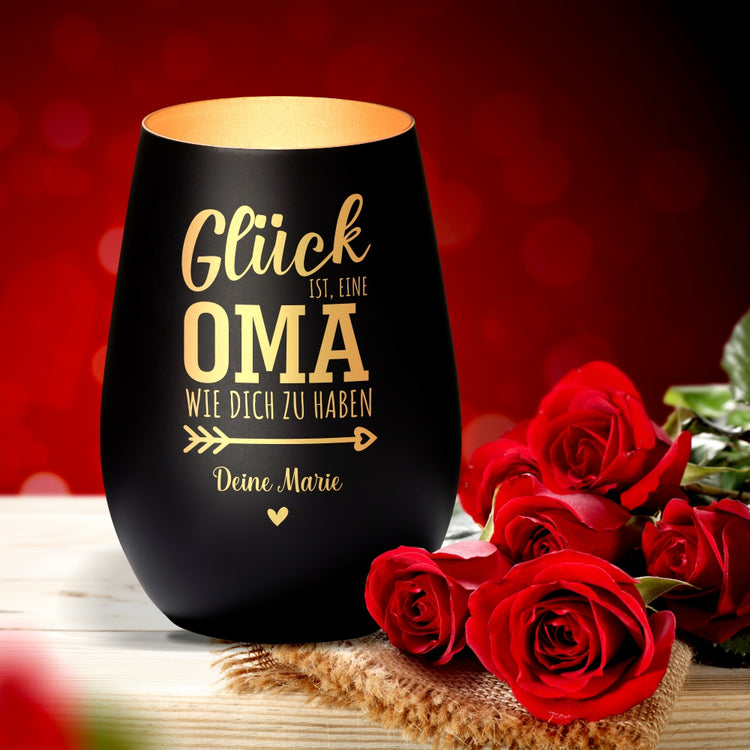 Windlicht Glück ist, eine Oma wie dich zu haben personalisiert