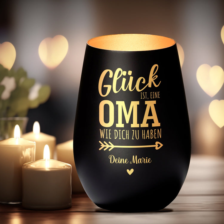 Windlicht Glück ist, eine Oma wie dich zu haben personalisiert