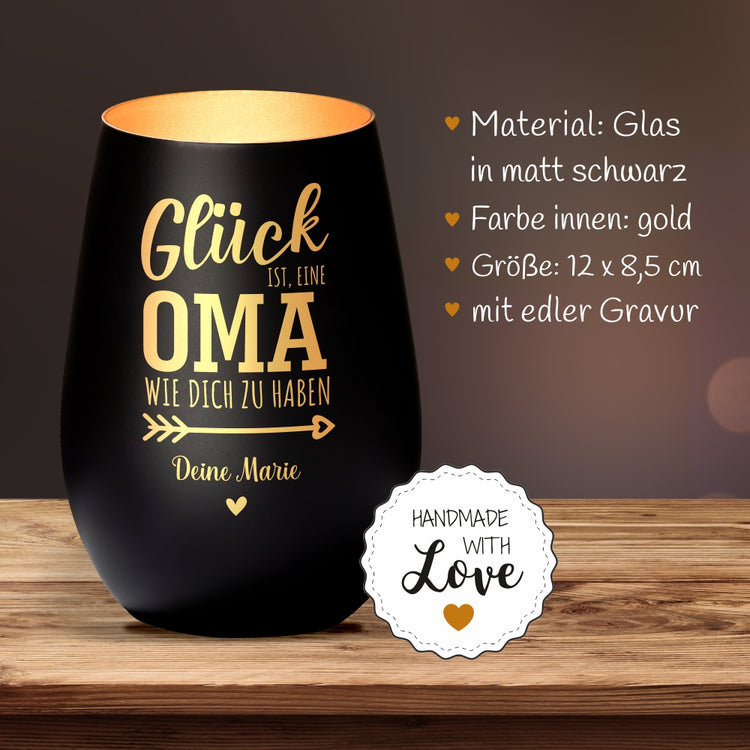 Windlicht Glück ist, eine Oma wie dich zu haben personalisiert