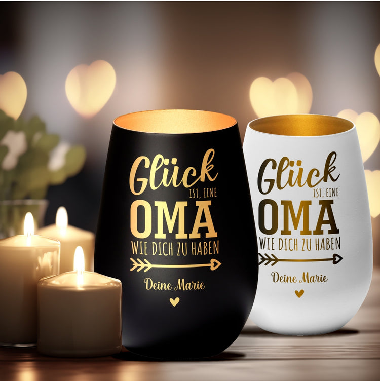 Windlicht Glück ist, eine Oma wie dich zu haben personalisiert