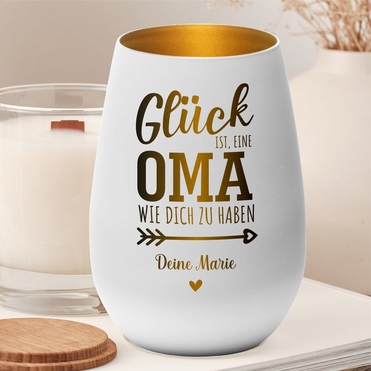 Windlicht Glück ist, eine Oma wie dich zu haben personalisiert