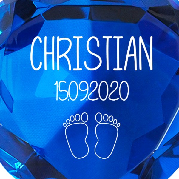 Glasdiamant zur Geburt mit Gravur