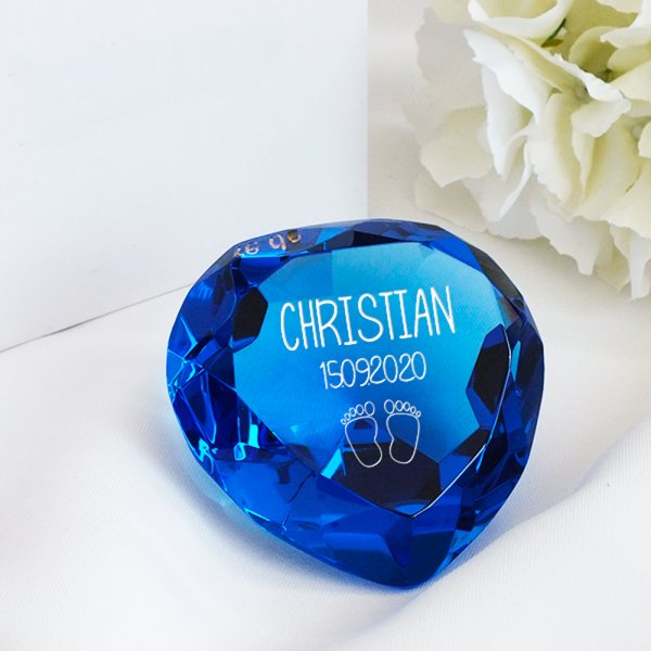 Glasdiamant zur Geburt mit Gravur