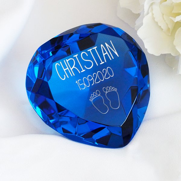 Glasdiamant zur Geburt mit Gravur