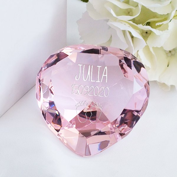 Glasdiamant zur Geburt mit Gravur