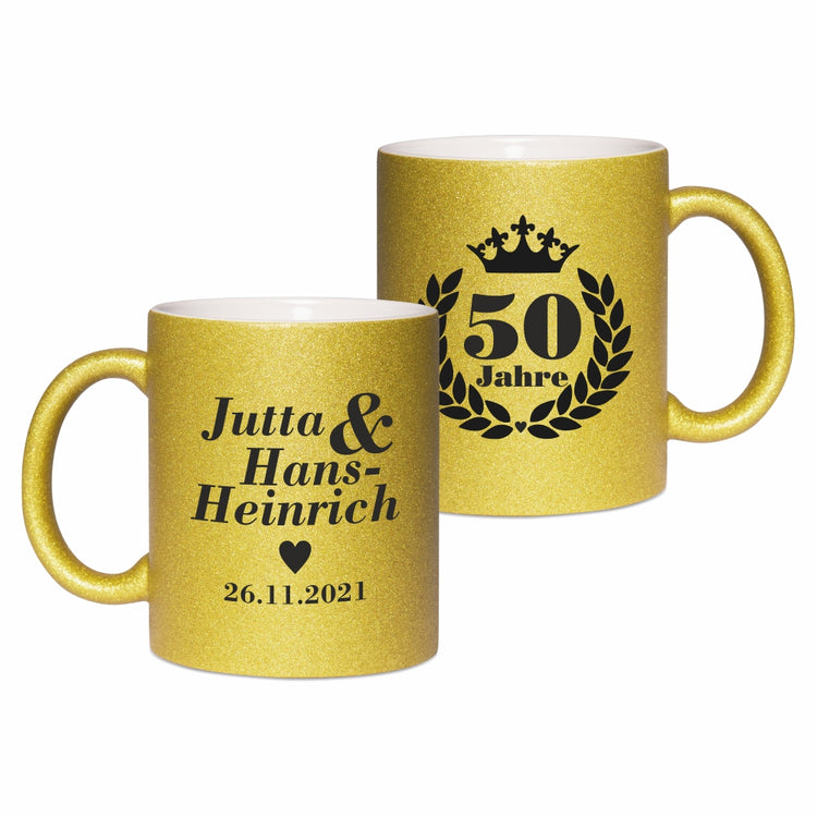 Goldene Tassen Set - zur Goldenen Hochzeit - personalisiert