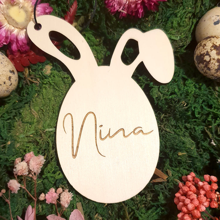 Personalisierter Osteranhänger Osterhase aus Holz