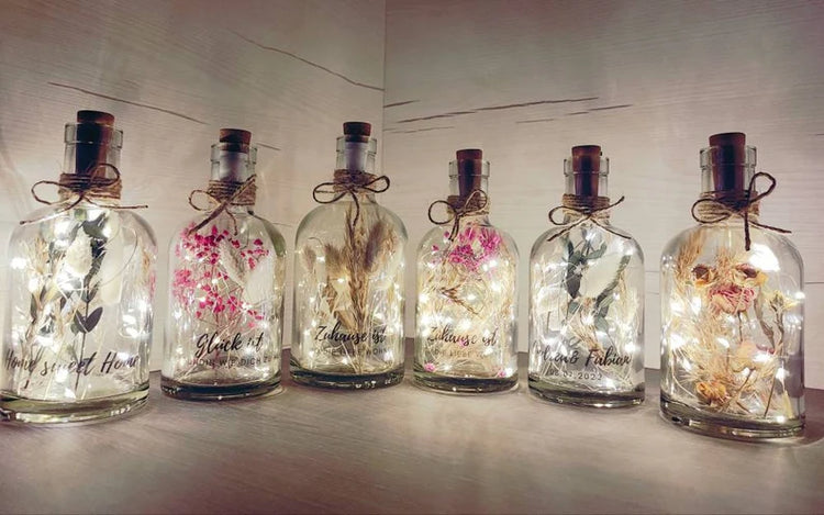 Trockenblumen im Glas mit Wunschtext