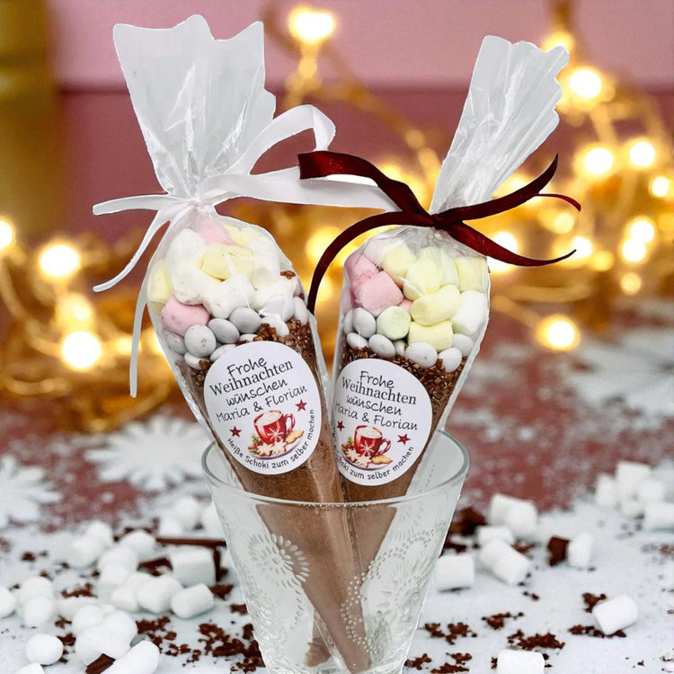 2er-Set Geschenktüte - Süßer Kakao mit Marshmallows - personalisierbar