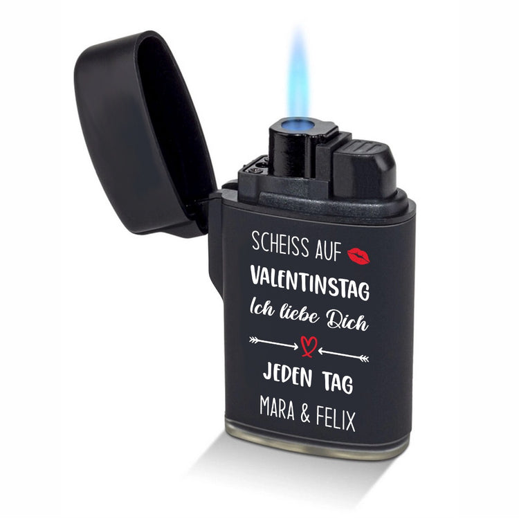 Personalisiertes Sturmfeuerzeug Jetflame Scheiß auf Valentinstag - ich liebe dich jeden Tag