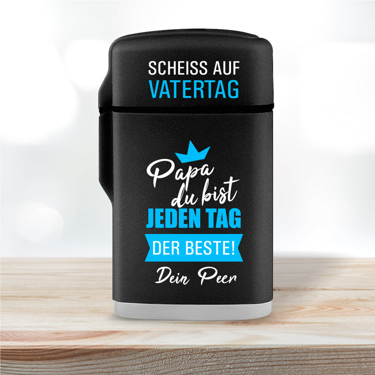 Sturmfeuerzeug Jetflame Scheiss auf Vatertag personalisiert mit Namen