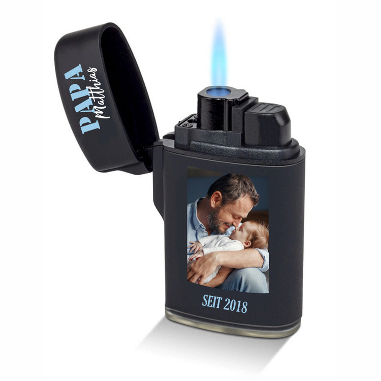 Sturmfeuerzeug Jetflame Papa seit... personalisiert mit Name, Foto und Jahr