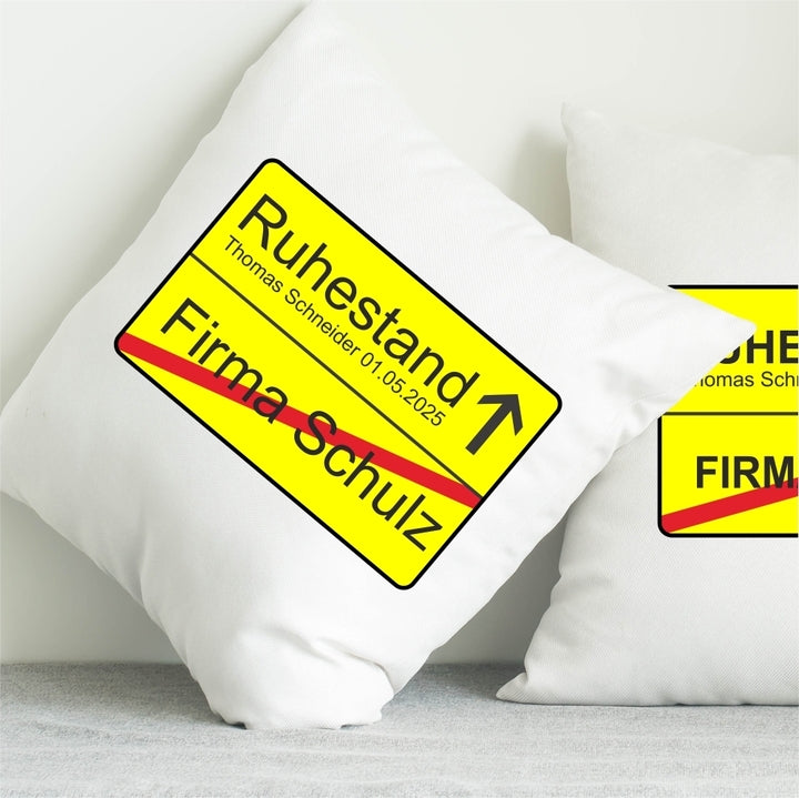 Kissen Ortsschild zum Ruhestand / zur Rente