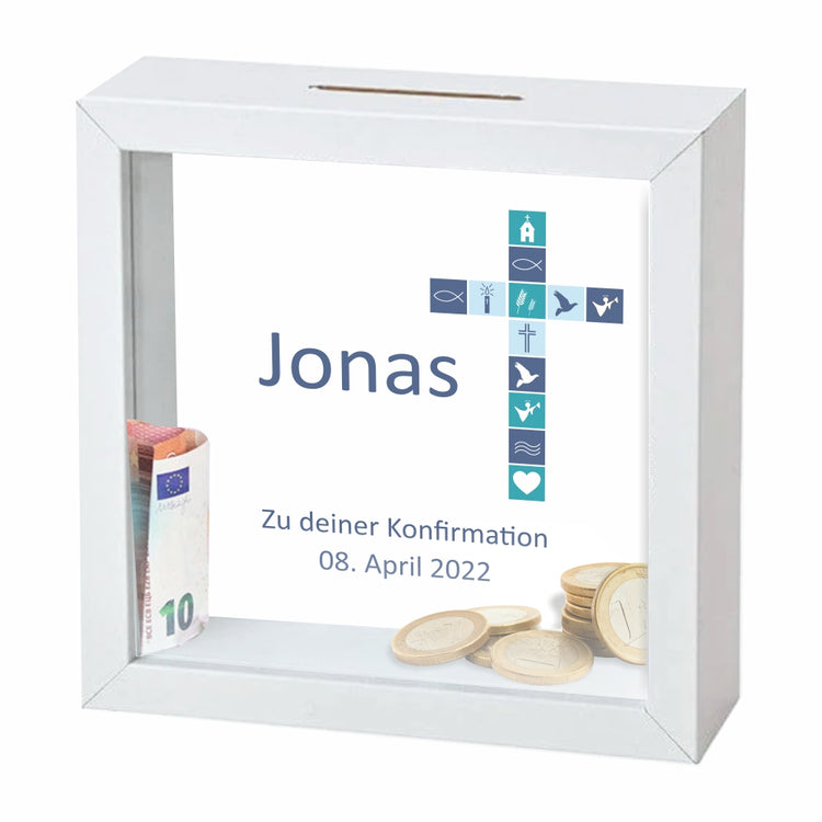 Personalisierter 3D-Bilderrahmen Konfirmation Motiv Kreuz