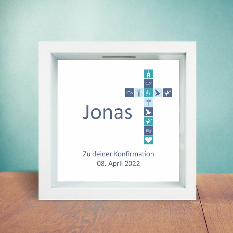Personalisierter 3D-Bilderrahmen Konfirmation Motiv Kreuz