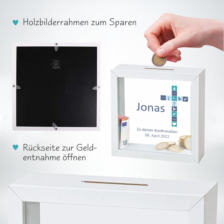 Personalisierter 3D-Bilderrahmen Konfirmation Motiv Kreuz