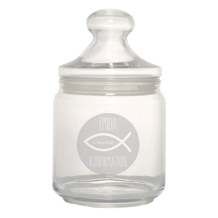 Keksglas / Bonbonglas Fisch zur Konfirmation / Kommunion / Firmung