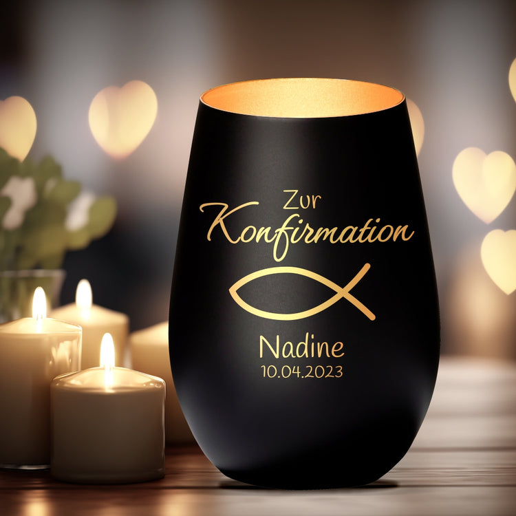 Windlicht Konfirmation Motiv Fisch personalisiert