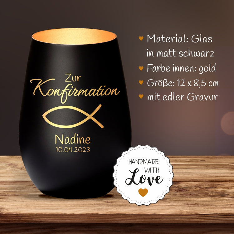 Windlicht Konfirmation Motiv Fisch personalisiert