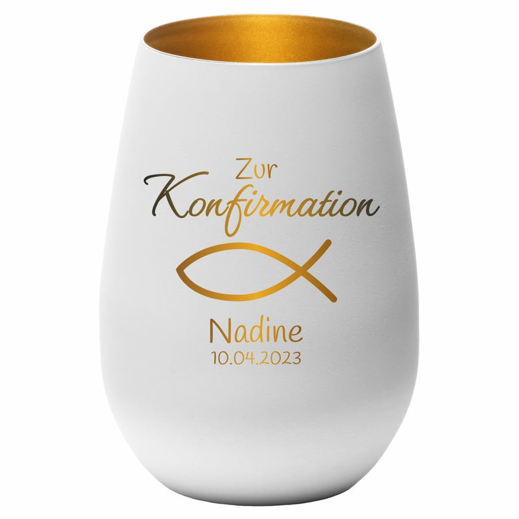 Windlicht Konfirmation Motiv Fisch personalisiert