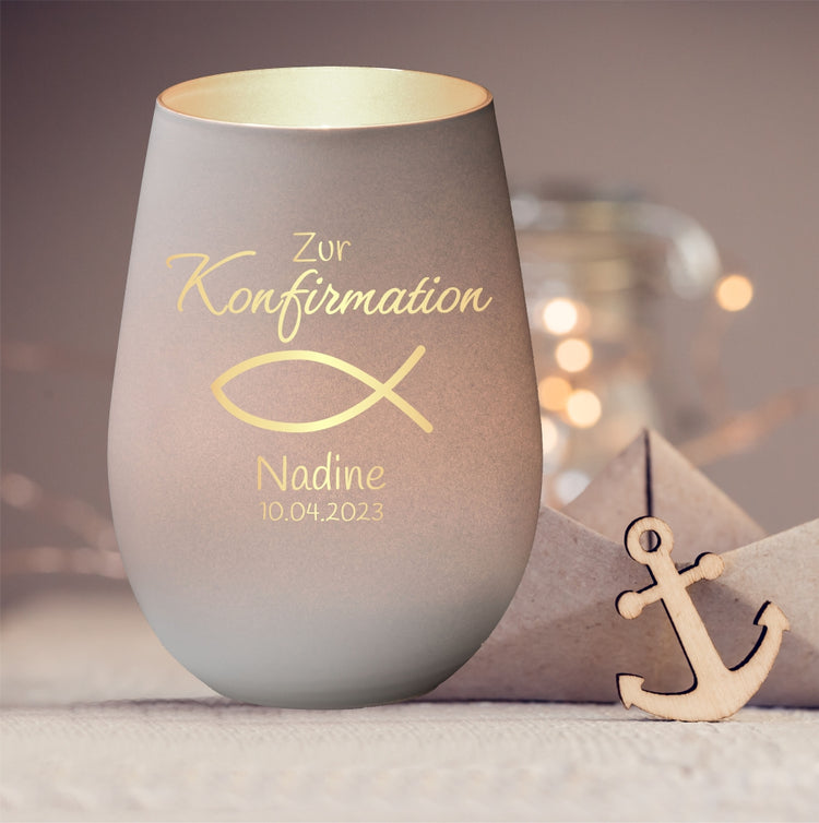 Windlicht Konfirmation Motiv Fisch personalisiert