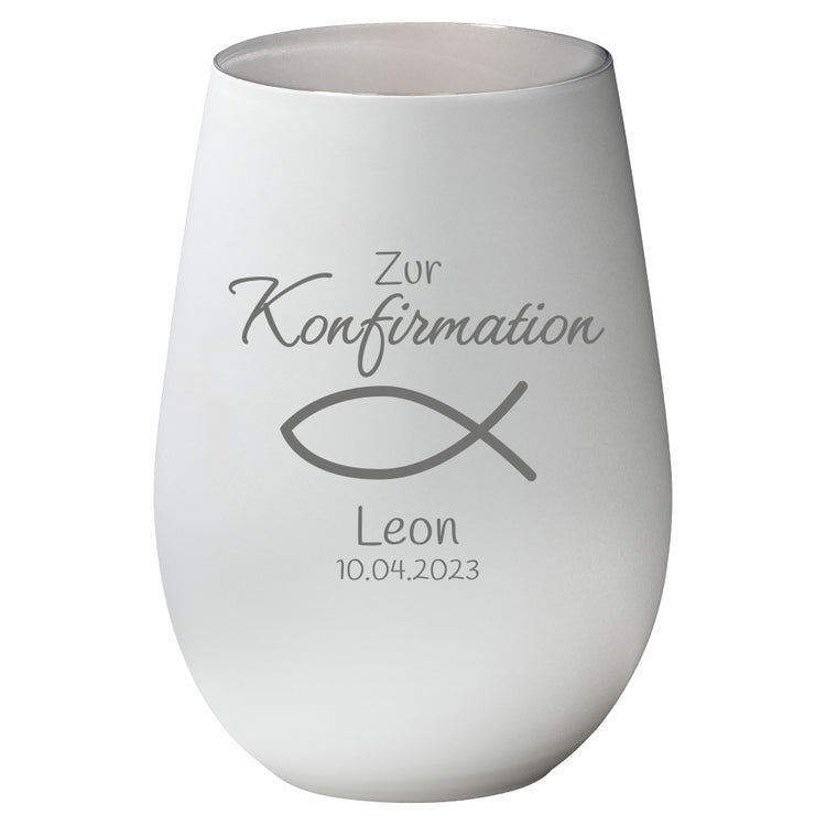 Windlicht Konfirmation Motiv Fisch personalisiert
