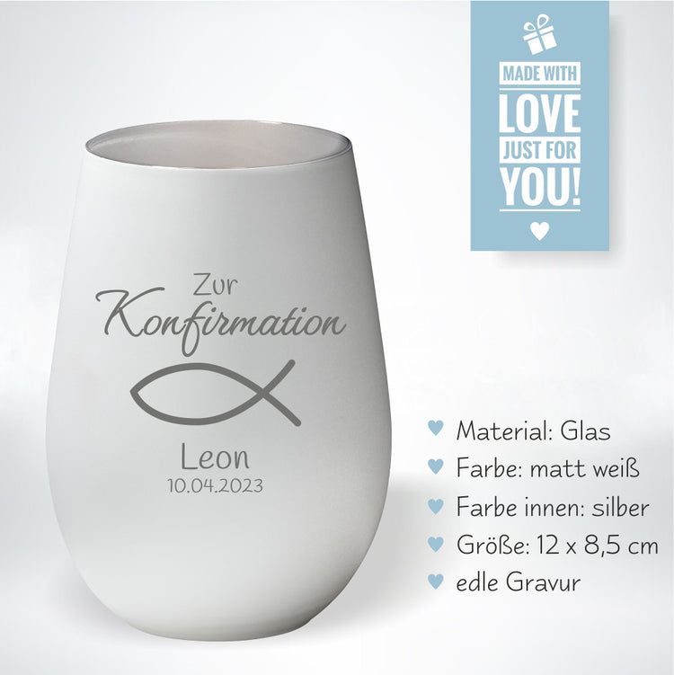 Windlicht Konfirmation Motiv Fisch personalisiert