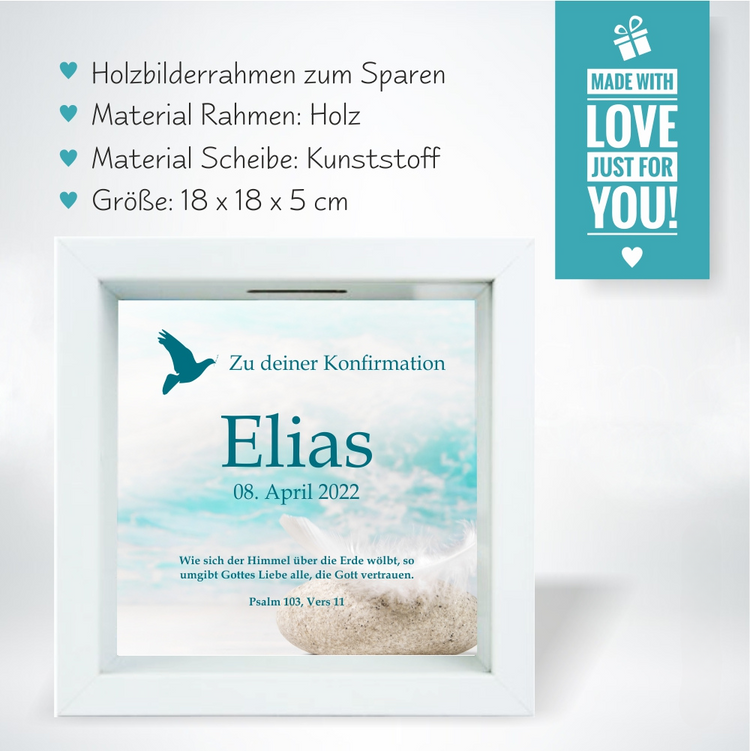 Personalisierter 3D-Bilderrahmen Konfirmation Motiv Taube