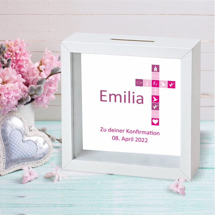Personalisierter 3D-Bilderrahmen Konfirmation Motiv Kreuz