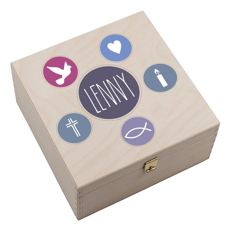 Personalisierte Hufeisen-Box Meine Konfirmation / Firmung / Kommunion (pink/blau)