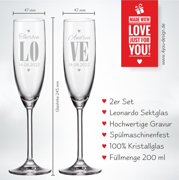 2er Set personalisierte Leonardo Sektgläser LOVE