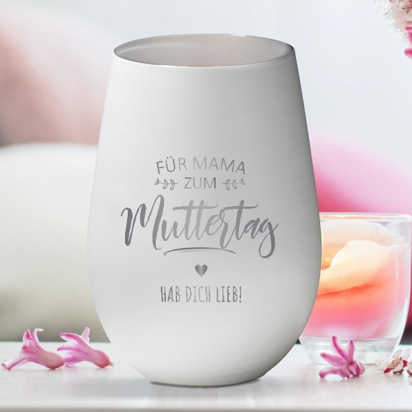 Weißes Windlicht Für Mama - Zum Muttertag aus Glas - personalisiert