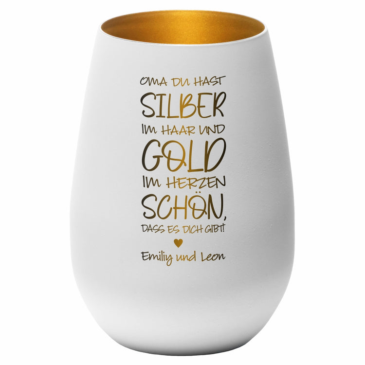 Windlicht Oma du hast Silber im Haar und Gold im Herzen personalisiert
